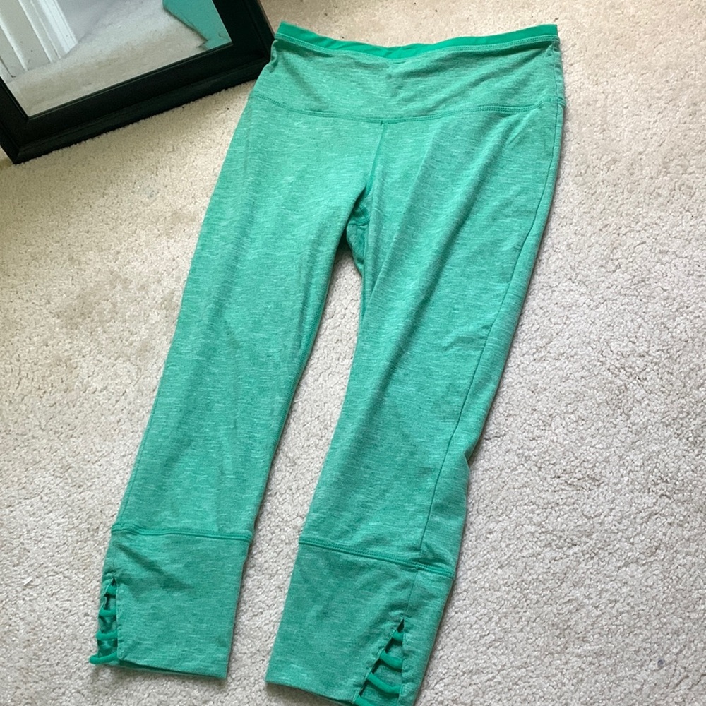Green athletic crop leggings from prana.